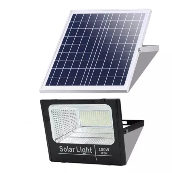 Proiector solar LED jortan 100W, cu Telecomanda, Suport prindere inclus, Panou Fotovoltaic, Autonomie Mare, Senzor miscare, Senzor de lumina