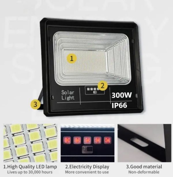 Proiector solar LED jortan 300W, Telecomanda, Suport prindere inclus, Panou Fotovoltaic, Autonomie Mare, Senzor miscare, Senzor de lumina - imagine 2
