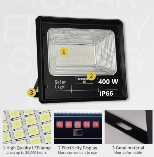 Proiector solar LED jortan 400W, Telecomanda, Suport prindere inclus, Panou Fotovoltaic, Autonomie Mare, Senzor miscare, Senzor de lumina - imagine 2