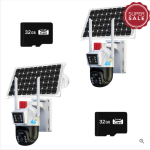 Set 2X Camera de supraveghere 4G, Cu Panou Solar, 2 camere video integrate, 6MP, 4K, exterior, 10X zoom, procesor AI, rotire rapida din aplicatie, 2 lentile, vedere nocturna color, senzor de miscare, lumina LED, inteligenta de urmarire