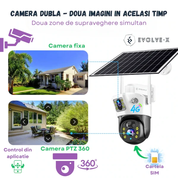 Set 2X Camera de supraveghere 4G, Cu Panou Solar, 2 camere video integrate, 6MP, 4K, exterior, 10X zoom, procesor AI, rotire rapida din aplicatie, 2 lentile, vedere nocturna color, senzor de miscare, lumina LED, inteligenta de urmarire - imagine 6