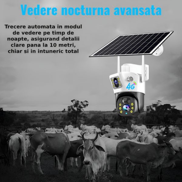 Set 3X Camera de supraveghere 4G, Cu Panou Solar, 2 camere video integrate, 6MP, 4K, exterior, 10X zoom, procesor AI, rotire rapida din aplicatie, 2 lentile, vedere nocturna color, senzor de miscare, lumina LED, inteligenta de urmarire - imagine 5