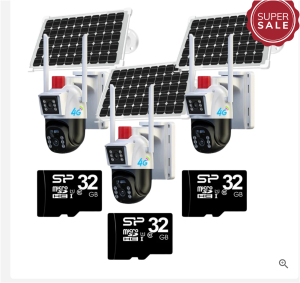 Set 3X Camera de supraveghere 4G, Cu Panou Solar, 2 camere video integrate, 6MP, 4K, exterior, 10X zoom, procesor AI, rotire rapida din aplicatie, 2 lentile, vedere nocturna color, senzor de miscare, lumina LED, inteligenta de urmarire