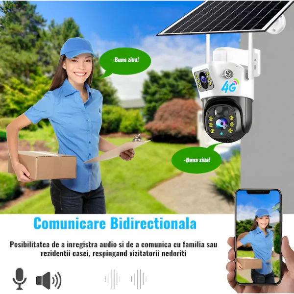 Set 3X Camera de supraveghere 4G, Cu Panou Solar, 2 camere video integrate, 6MP, 4K, exterior, 10X zoom, procesor AI, rotire rapida din aplicatie, 2 lentile, vedere nocturna color, senzor de miscare, lumina LED, inteligenta de urmarire - imagine 6