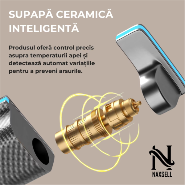 Set de dus cu Iluminare LED si afisaj Digital inteligent al Temperaturi, baterie cu termostat si turbina generatoare de curent integrata, Inaltime reglabila, 3 functii de curgere a apei, dus reglabil, bideu, Gri - imagine 16