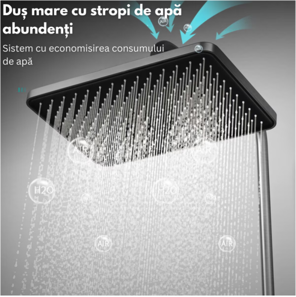 Set de dus cu Iluminare LED si afisaj Digital inteligent al Temperaturi, baterie cu termostat si turbina generatoare de curent integrata, Inaltime reglabila, 3 functii de curgere a apei, dus reglabil, bideu, Gri - imagine 8