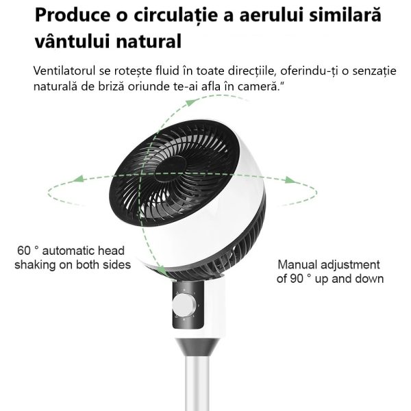 Ventilator cu picior, 3 trepte de viteza, 40W, cu circulatie a aerului, oscilatie 60°, inclinare 90°, silentios - imagine 2