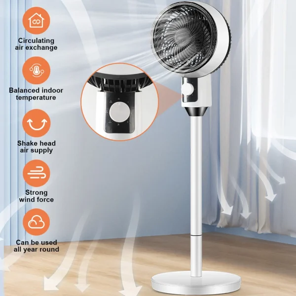 Ventilator cu picior, 3 trepte de viteza, 40W, cu circulatie a aerului, oscilatie 60°, inclinare 90°, silentios - imagine 12