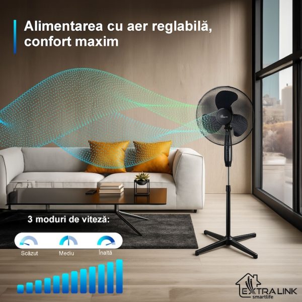 Ventilator cu picior Inteligent 3 în 1, Control prin Aplicație și Telecomandă, 7 Viteze, Timer, 50W, afisaj LED, Oscilație orizontala - imagine 9
