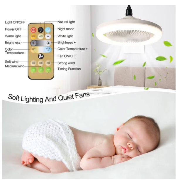 Ventilator de Tavan Tip Lustra, Telecomanda, iluminat LED, 23W, Reglare unghi 360°, Lumina reglabila, Silentios - imagine 4