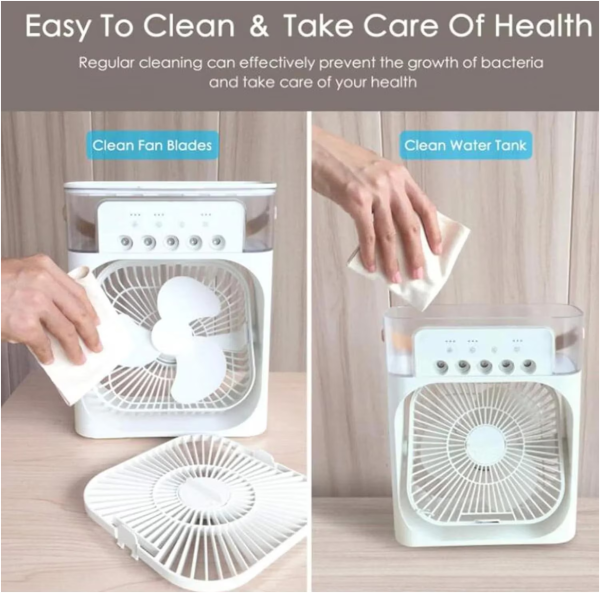 Ventilator Portabil 3în1 cu Umidificator pentru Birou – 3 Viteze, 5 Duze Spray, Lumină RGB, Temporizator, Aromaterapie - imagine 11