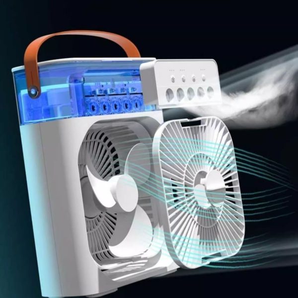 Ventilator Portabil 3în1 cu Umidificator pentru Birou – 3 Viteze, 5 Duze Spray, Lumină RGB, Temporizator, Aromaterapie - imagine 10