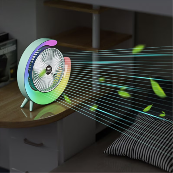 Ventilator Portabil pentru Birou – 3 Viteze, Acumulator 1800mAh, Iluminat RGB, Reglare unghi 180°, USB Reîncărcabil, Silențios și Compact - imagine 9
