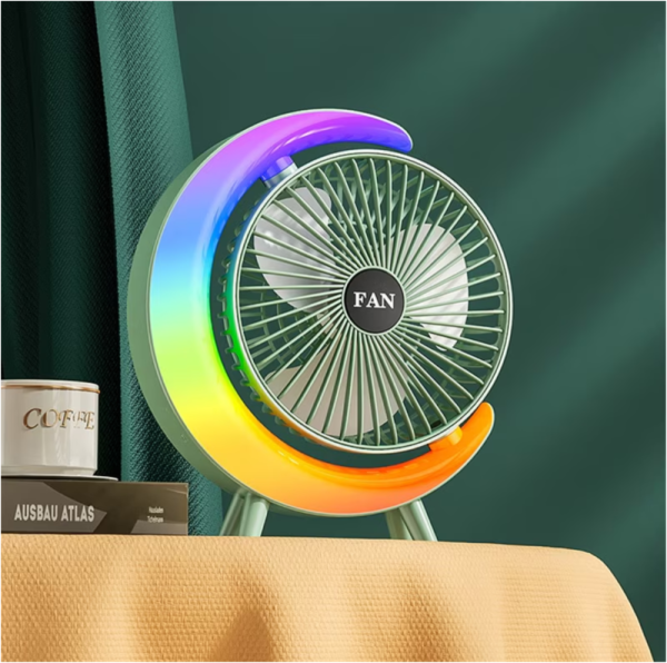 Ventilator Portabil pentru Birou – 3 Viteze, Acumulator 1800mAh, Iluminat RGB, Reglare unghi 180°, USB Reîncărcabil, Silențios și Compact - imagine 10
