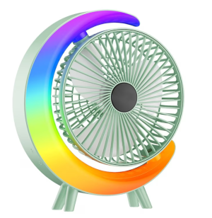 Ventilator Portabil pentru Birou – 3 Viteze, Acumulator 1800mAh, Iluminat RGB, Reglare unghi 180°, USB Reîncărcabil, Silențios și Compact