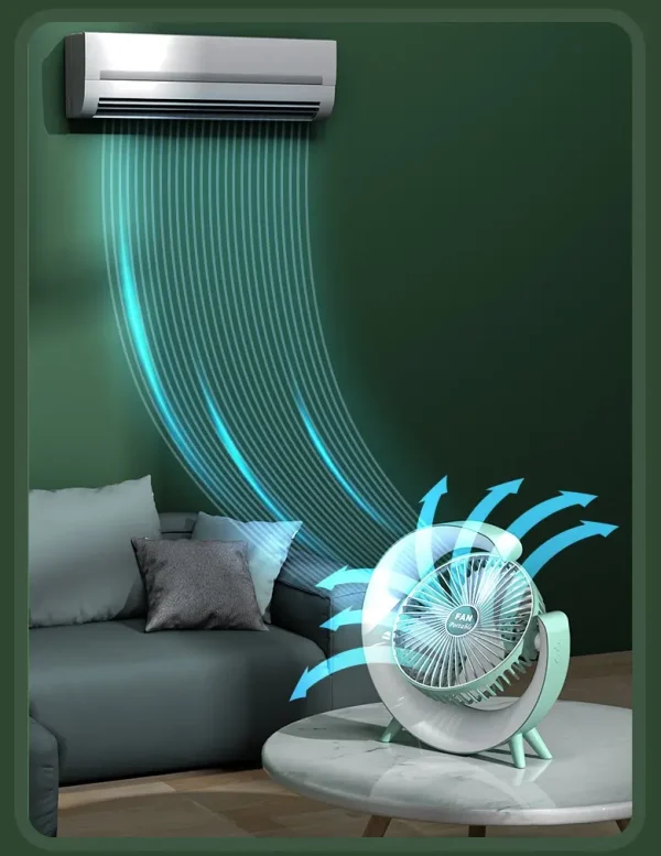 Ventilator Portabil pentru Birou – 3 Viteze, Acumulator 1800mAh, Iluminat RGB, Reglare unghi 180°, USB Reîncărcabil, Silențios și Compact - imagine 11