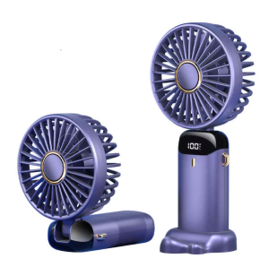 Ventilator Ultra Portabil, 3 in 1, Orientare ajustabila, 5 Trepte de Viteza, acumulator, de Mana, Birou, Pliabil, Ecran LCD, Albastru
