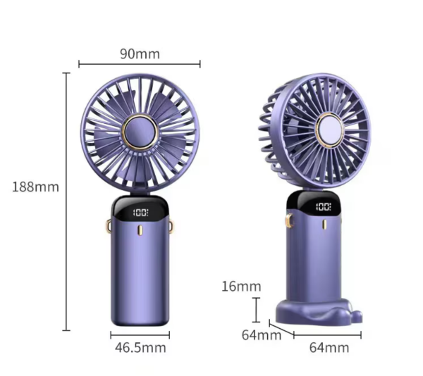 Ventilator Ultra Portabil, 3 in 1, Orientare ajustabila, 5 Trepte de Viteza, acumulator, de Mana, Birou, Pliabil, Ecran LCD, Albastru - imagine 2