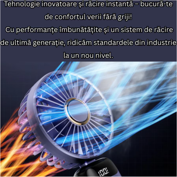 Ventilator Ultra Portabil, 3 in 1, Orientare ajustabila, 5 Trepte de Viteza, acumulator, de Mana, Birou, Pliabil, Ecran LCD, Albastru - imagine 4