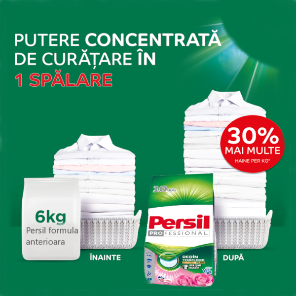 Detergent De Rufe Pudra Persil Professional Powder Rose, Parfum trandafiri, 10 kg, Pentru Rufe Albe si Colorate - imagine 4