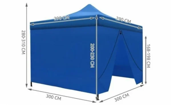 Cort Pavilion 3x3m Pliabil, Cadru Metalic, pentru Curte, Grădină și Evenimente, Albastru - imagine 4