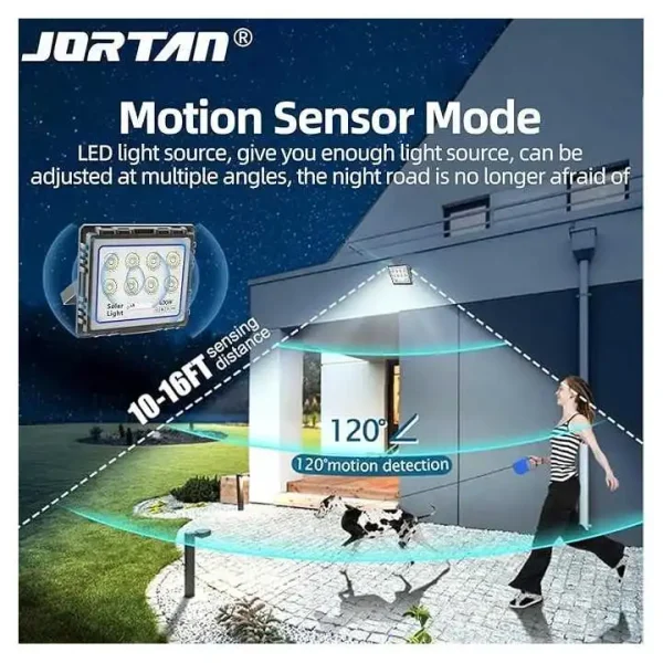 Proiector Solar LED Jortan 100W din Aluminiu cu Telecomandă, Senzor de Mișcare și Lumină, Exterior ,Rezistent, Iluminare Inteligentă - imagine 8