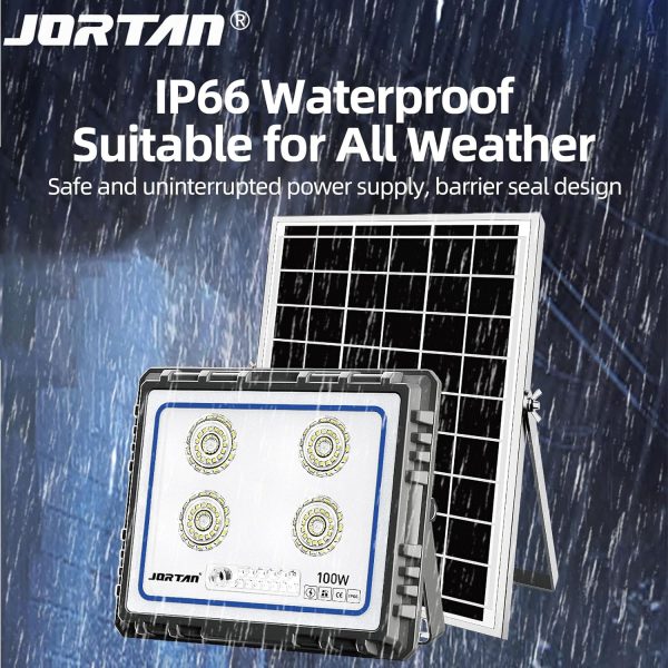 Proiector Solar LED Jortan 100W din Aluminiu cu Telecomandă, Senzor de Mișcare și Lumină, Exterior ,Rezistent, Iluminare Inteligentă - imagine 4