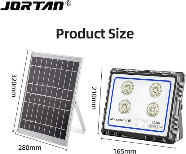 Proiector Solar LED Jortan 100W din Aluminiu cu Telecomandă, Senzor de Mișcare și Lumină, Exterior ,Rezistent, Iluminare Inteligentă - imagine 5