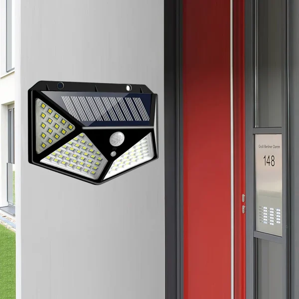 Set 10X lampi solare, 100 leduri cu senzori de miscare si 3 moduri de functionare, buton ON/OFF, Baterie 600 mAh - imagine 5