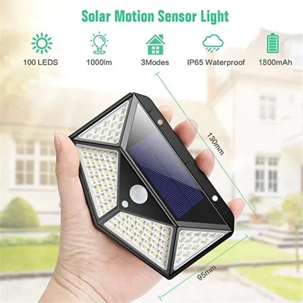 Set 10X lampi solare, 100 leduri cu senzori de miscare si 3 moduri de functionare, buton ON/OFF, Baterie 600 mAh - imagine 7