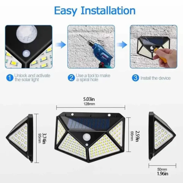 Set 10X lampi solare, 100 leduri cu senzori de miscare si 3 moduri de functionare, buton ON/OFF, Baterie 600 mAh - imagine 8