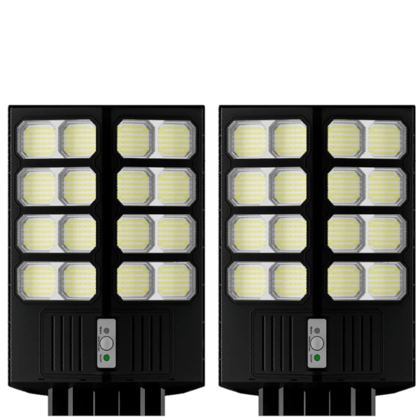 Set 2X Lampa Solara Dubla LED Jortan, 1600W, Telecomanda, Suport metalic inclus, Unghi Larg de iluminare, Autonomie extinsa, Senzor de miscare si de Lumina, Panou Solar Monocristalin