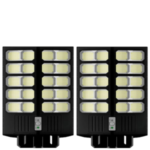 Set 2X Lampa Solara Dubla LED Jortan, 2000W, Telecomanda, Suport metalic inclus, Unghi Larg de iluminare, Autonomie extinsa, Senzor de miscare si de Lumina, Panou Solar Monocristalin