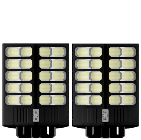 Set 2X Lampa Solara Dubla LED Jortan, 2000W, Telecomanda, Suport metalic inclus, Unghi Larg de iluminare, Autonomie extinsa, Senzor de miscare si de Lumina, Panou Solar Monocristalin