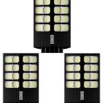 Set 3X Lampa Solara Dubla LED Jortan, 1600W, Telecomanda, Suport metalic inclus, Unghi Larg de iluminare, Autonomie extinsa, Senzor de miscare si de Lumina, Panou Solar Monocristalin
