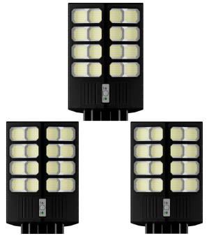 Set 3X Lampa Solara Dubla LED Jortan, 1600W, Telecomanda, Suport metalic inclus, Unghi Larg de iluminare, Autonomie extinsa, Senzor de miscare si de Lumina, Panou Solar Monocristalin