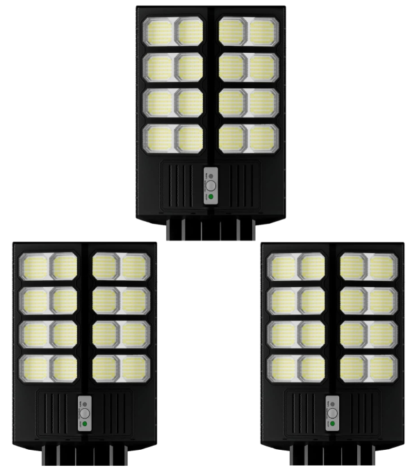 Set 3X Lampa Solara Dubla LED Jortan, 1600W, Telecomanda, Suport metalic inclus, Unghi Larg de iluminare, Autonomie extinsa, Senzor de miscare si de Lumina, Panou Solar Monocristalin