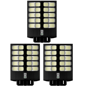 Set 3X Lampa Solara Dubla LED Jortan, 2000W, Telecomanda, Suport metalic inclus, Unghi Larg de iluminare, Autonomie extinsa, Senzor de miscare si de Lumina, Panou Solar Monocristalin