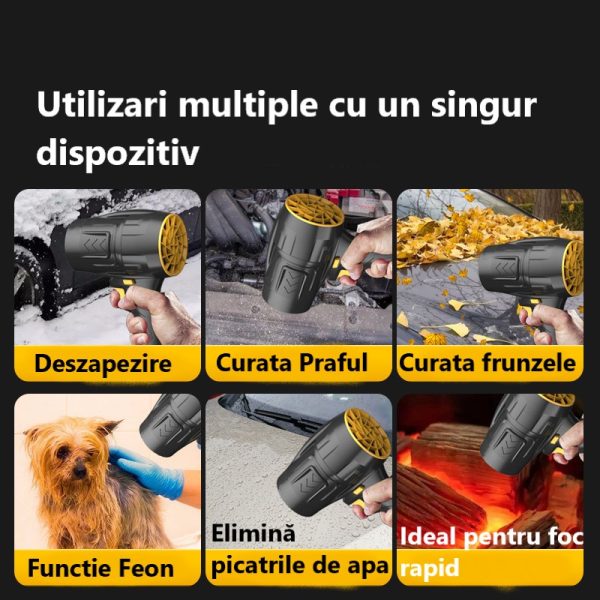 Suflantă de Aer Portabilă 36V, cu 2 Acumulatori 3000mAh, 4 Viteze, 32.000 RPM, Pentru Frunze, Praful din Curte, Grătar sau Zăpadă Ușoară - imagine 3