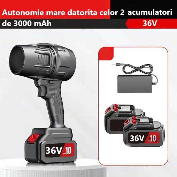 Suflantă de Aer Portabilă 36V, cu 2 Acumulatori 3000mAh, 4 Viteze, 32.000 RPM, Pentru Frunze, Praful din Curte, Grătar sau Zăpadă Ușoară - imagine 2