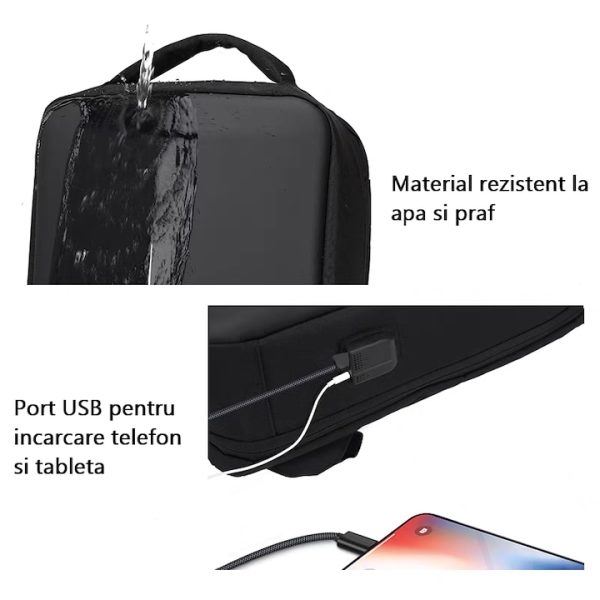 Rucsac laptop Legion gaming Multifunctional, compatibil cu laptop 15.6'', port USB de incarcare, Impermeabil, rezistent la zgarieturi, perne aerisire, spatios, unisex, Negru, XPD - imagine 8