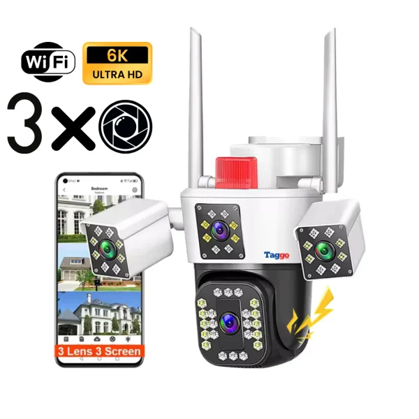 Camera de supraveghere Tripa cu 4 Lentile WIFI Ultra HD 12MP 6K, 2 Camere fixe reglabile si una mobila, rotire din aplicatie 360 grade, Vedere color noaptea, audio bidirectional, Detectare umana, Procesor AI, Rezistenta IP66, Acoperire Panoramică - imagine 7
