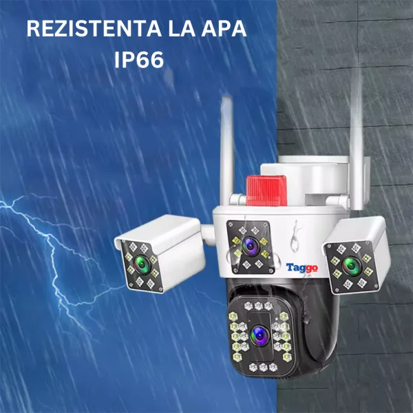 Camera de supraveghere Tripa cu 4 Lentile WIFI Ultra HD 12MP 6K, 2 Camere fixe reglabile si una mobila, rotire din aplicatie 360 grade, Vedere color noaptea, audio bidirectional, Detectare umana, Procesor AI, Rezistenta IP66, Acoperire Panoramică - imagine 8