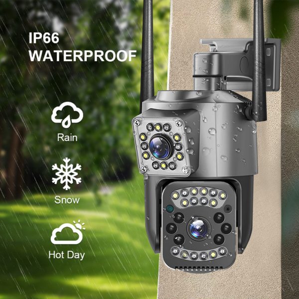 Camera de supraveghere WIFI Dubla, 2 camere video integrate, Rotire 360° ,6MP, 4K, Vedere Panoramica, 2 lentile, 10X zoom, Rezistenta la Apa, Detectare Umana, rotire rapida din aplicatie, vedere color noaptea, senzor de miscare, inteligenta de urmarire - imagine 6