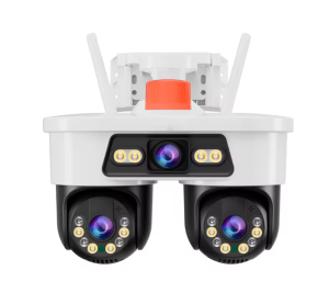 Cameră Supraveghere WiFi Jortan Ultra HD 9 MP 6K, 3 Lentile, Cap Dublu PTZ 355° cu Acoperire Panoramică, Viziune Color Noaptea, Audio Bidirecțional, Rezistenta IP66
