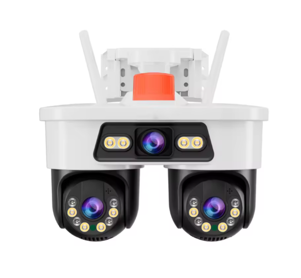 Cameră Supraveghere WiFi Jortan Ultra HD 9 MP 6K, 3 Lentile, Cap Dublu PTZ 355° cu Acoperire Panoramică, Viziune Color Noaptea, Audio Bidirecțional, Rezistenta IP66
