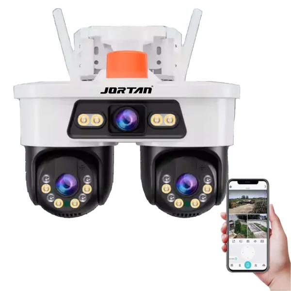 Cameră Supraveghere WiFi Jortan Ultra HD 9 MP 6K, 3 Lentile, Cap Dublu PTZ 355° cu Acoperire Panoramică, Viziune Color Noaptea, Audio Bidirecțional, Rezistenta IP66 - imagine 2