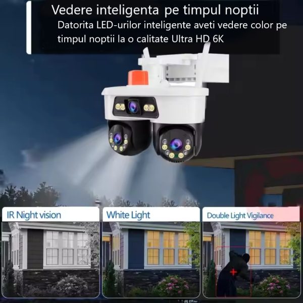 Cameră Supraveghere WiFi Jortan Ultra HD 9 MP 6K, 3 Lentile, Cap Dublu PTZ 355° cu Acoperire Panoramică, Viziune Color Noaptea, Audio Bidirecțional, Rezistenta IP66 - imagine 4