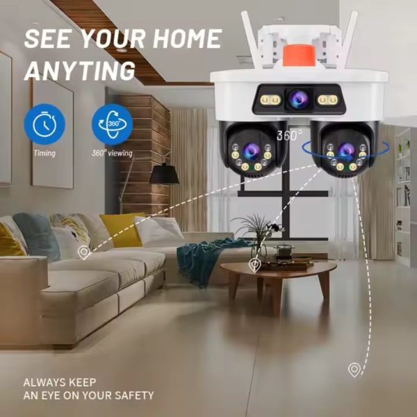 Cameră Supraveghere WiFi Jortan Ultra HD 9 MP 6K, 3 Lentile, Cap Dublu PTZ 355° cu Acoperire Panoramică, Viziune Color Noaptea, Audio Bidirecțional, Rezistenta IP66 - imagine 5