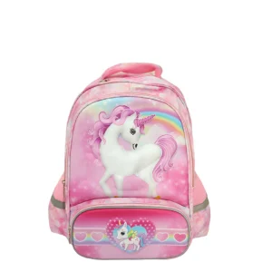 Ghiozdan 3D Unicorn Pentru fetite, cu 2 Fermoare si 2 Suporturi de apa, Spatios, Bretele Moi, Roz